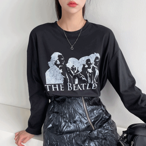 비틀즈 흑백 프린팅 티셔츠