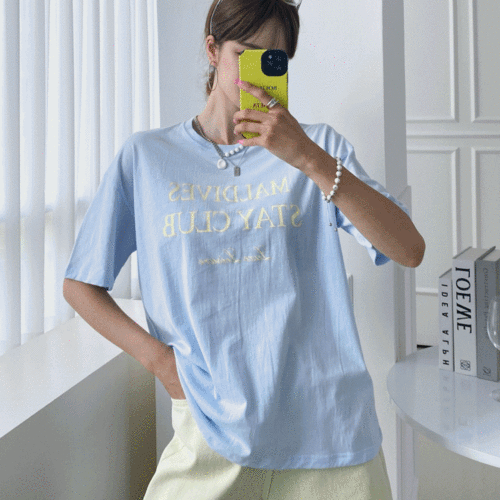 몰디브 나염 오버핏 반팔 티셔츠